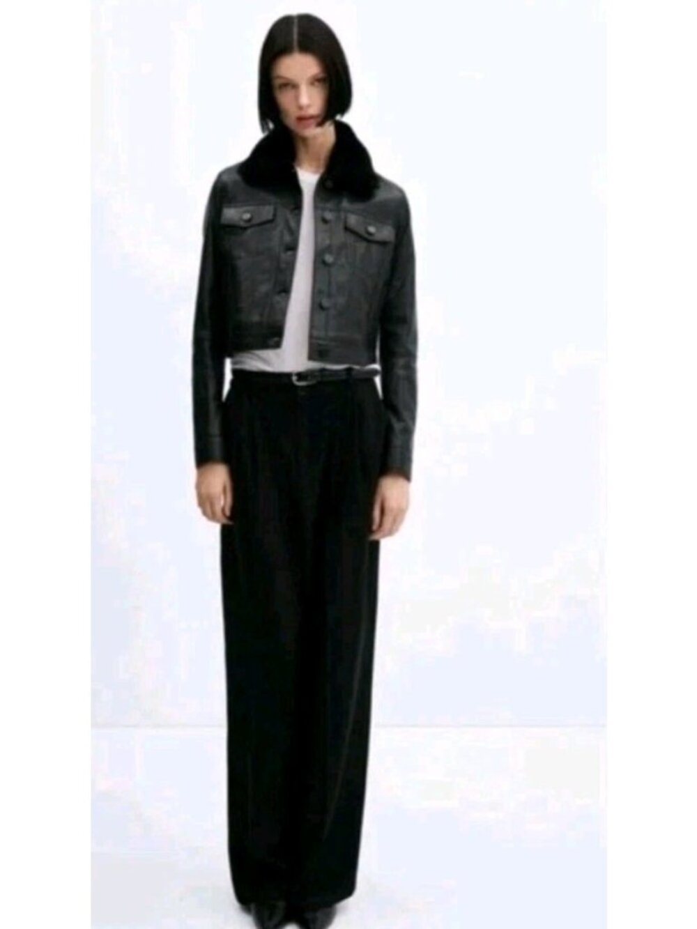 New Sebby Collection Jacket Fur Collar Pockets Grunge Minimalist Size M Black